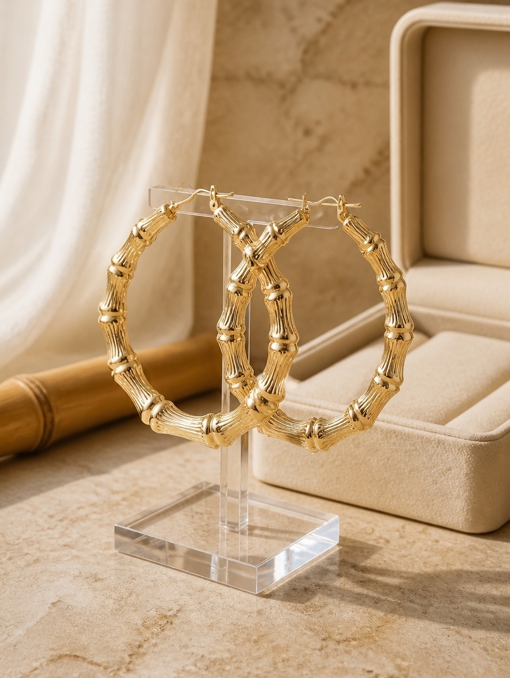 Big Gold TONE Bamboo Hoop Earrings – Elegant Women’s Jewelry